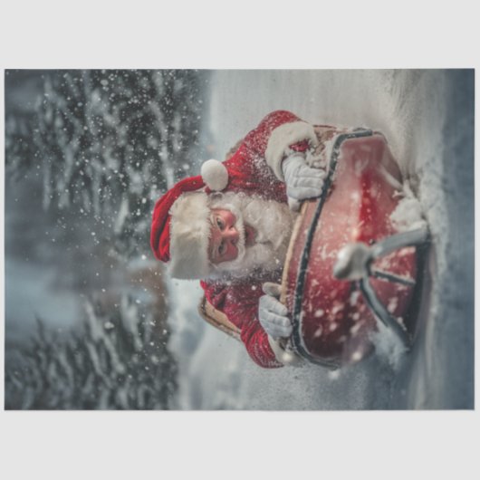 Decoupage Santa Laughing Reiten Schlitten auf dem Seidenpapier (Vorderseite)