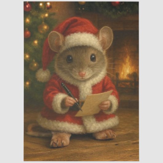 Decoupage Santa Mouse Writing a Letter Seidenpapier (Vorderseite)