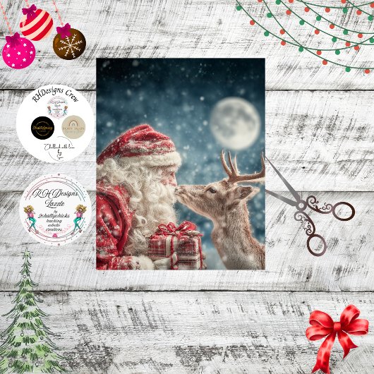 Decoupage Santa Reindeer Nose to Nose Moon Seidenpapier