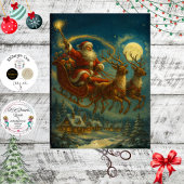 Decoupage Santa & Reindeer Sleighing in Night Sky Seidenpapier