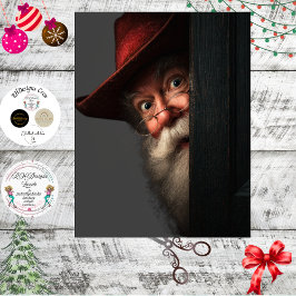 Decoupage Santa Secret Check Peeking Art Seidenpapier