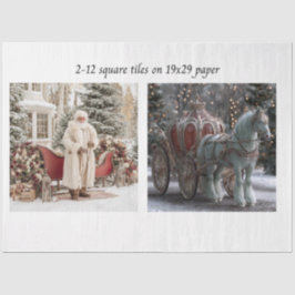 Decoupage Santa Sleigh Carriage 12s" Square Tile Seidenpapier