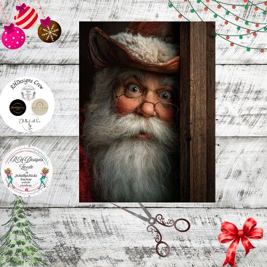 Decoupage Santa Surprise Peeking Around Door  Seidenpapier