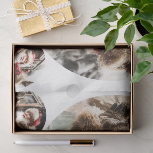 Decoupage Santa Waving From Train 12 & 4" Circles Seidenpapier (Geschenk)