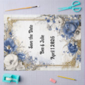 Decoupage Save the Date Blue Floral Boarder Seidenpapier (Basteln)