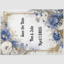 Decoupage Save the Date Blue Floral Boarder