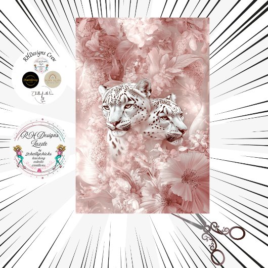 Decoupage Schneeleopard Rosa Botanischer Garten Seidenpapier
