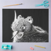 Decoupage Schwarz-weiß Highland Cow Tinte Zeichnen Seidenpapier (Basteln)