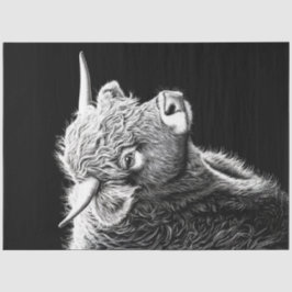 Decoupage Schwarz-weiß Highland Cow Tinte Zeichnen Seidenpapier