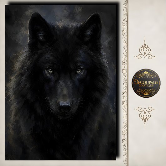 Decoupage Schwarzer Wolf Intensiver Blick Seidenpapier