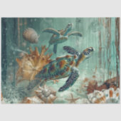 Decoupage Sea Turtle Coastal Nature Teals Greens  Seidenpapier (Vorderseite)