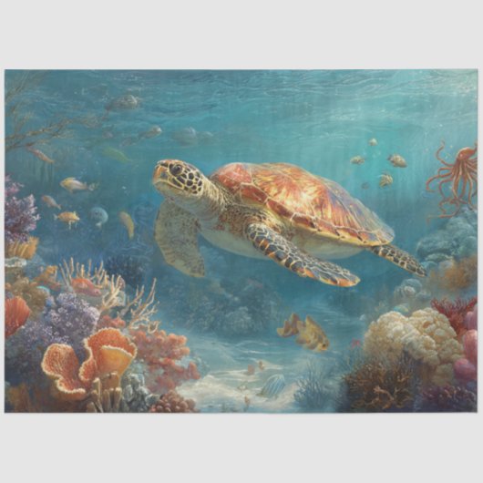 Decoupage Sea Turtle Coral Reef Wall Art Seidenpapier (Vorderseite)