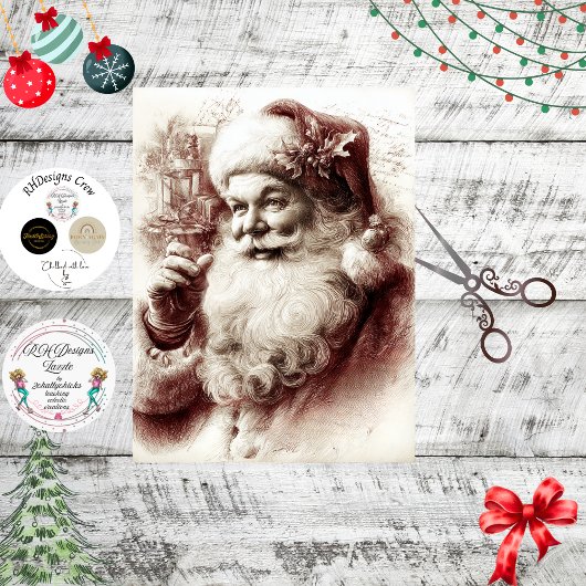 Decoupage Sepia Red Santa Traditional Santa Claus Seidenpapier