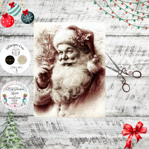 Decoupage Sepia Roter Weihnachtsmann Traditionelle Seidenpapier