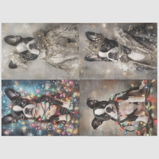 Decoupage Set 4 Boston Terrier Christmas Royal Seidenpapier (Vorderseite)