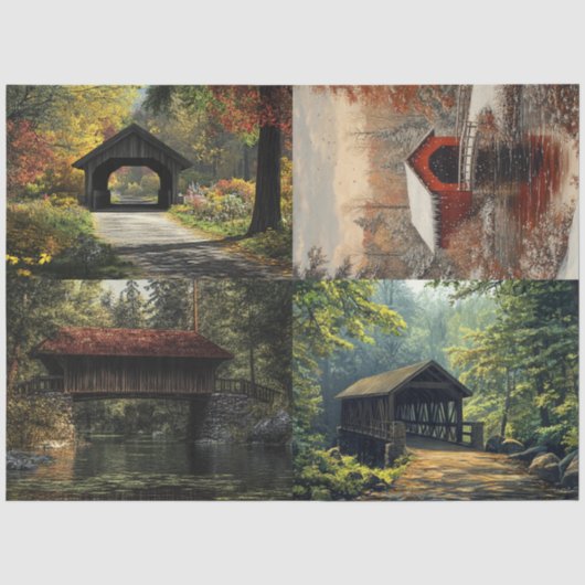Decoupage Set 4 Covered Bridges Seidenpapier (Vorderseite)