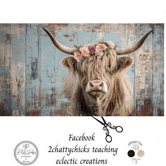 Decoupage Shaggy Highland Kuh Peach Blume Seidenpapier