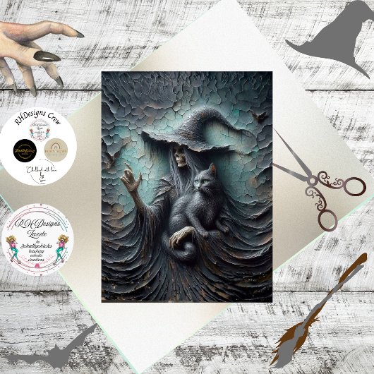 Decoupage Skeleton Gothic Witch Black Cat Seidenpapier