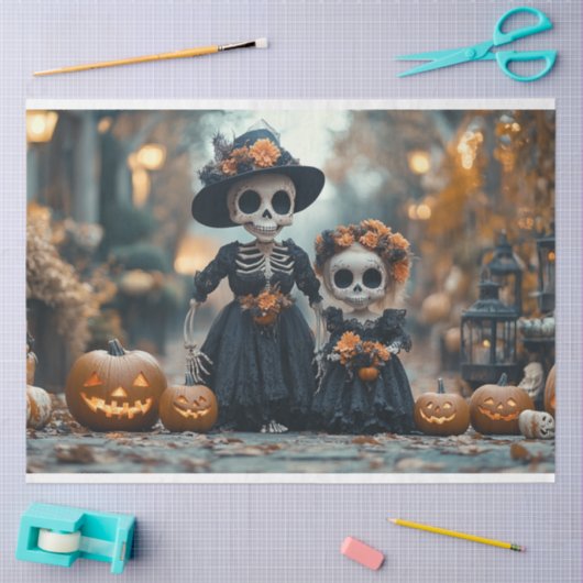 Decoupage Skeleton Mama und Kinder Landschaft Seidenpapier (Basteln)