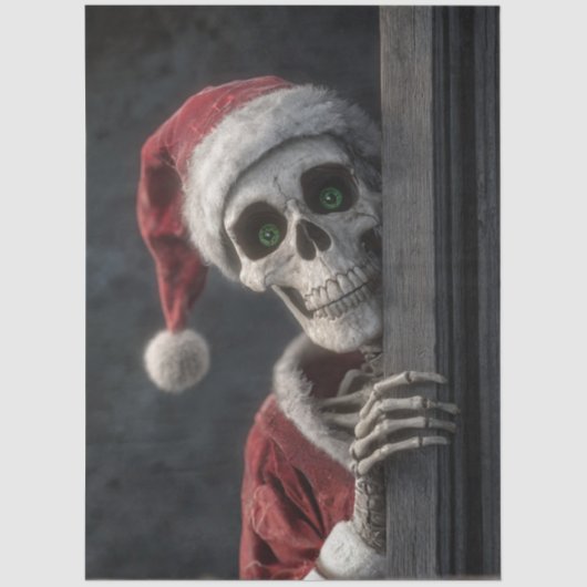Decoupage Skeleton Santa Claus Lurking Peeking Art Seidenpapier (Vorderseite)