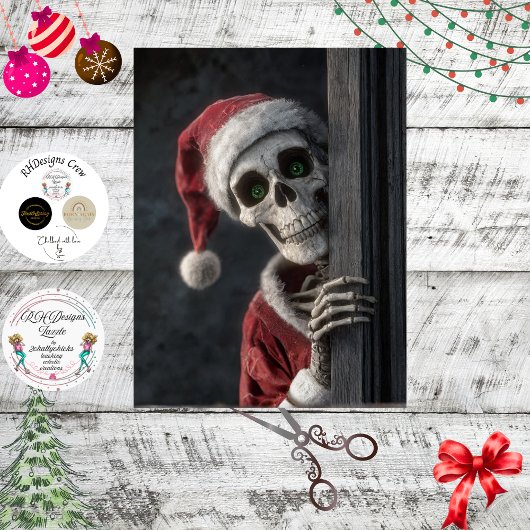 Decoupage Skeleton Santa Claus Lurking Peeking Art Seidenpapier
