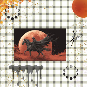 Decoupage Skelton Black Red Moon Rider Halloween Seidenpapier