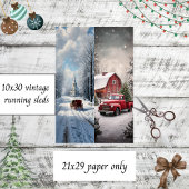 Decoupage Snow Church Red Truck Runner Sleds Seidenpapier