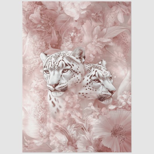Decoupage Snow Leopard Pink Botanical Garden Seidenpapier (Vorderseite)
