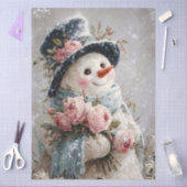 Decoupage Snowman with Pink Roses Seidenpapier (Basteln)