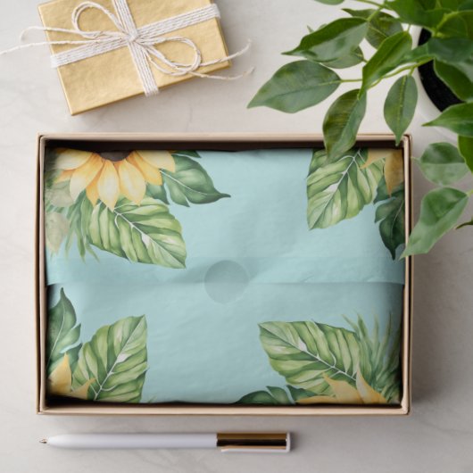 Decoupage Sonnenblumen auf Aquamarinem Hintergrund Seidenpapier (Geschenk)