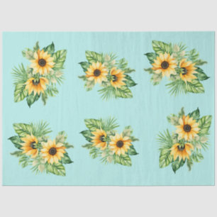 Decoupage Sonnenblumen auf Aquamarinem Hintergrund Seidenpapier