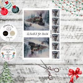 Decoupage Steam Engine Christmas Train Collage  Seidenpapier