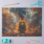 Decoupage Steam Locomotive Autumn Forest & Fire Seidenpapier (Basteln)