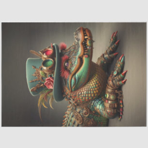 Decoupage Steampunk Alligator Top Hat mit Feather Seidenpapier