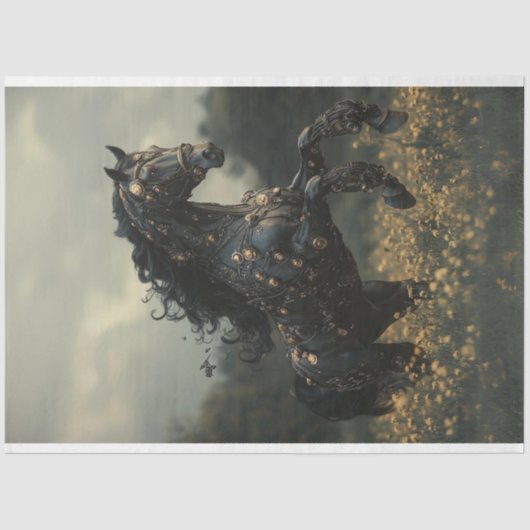 Decoupage Steampunk Black Stallion Pferd Seidenpapier (Vorderseite)