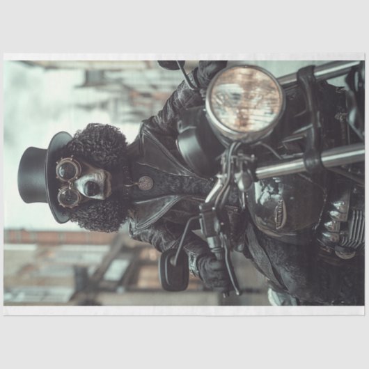 Decoupage Steampunk Black Standard Poodle Biker Seidenpapier (Vorderseite)