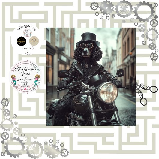 Decoupage Steampunk Black Standard Poodle Biker Seidenpapier