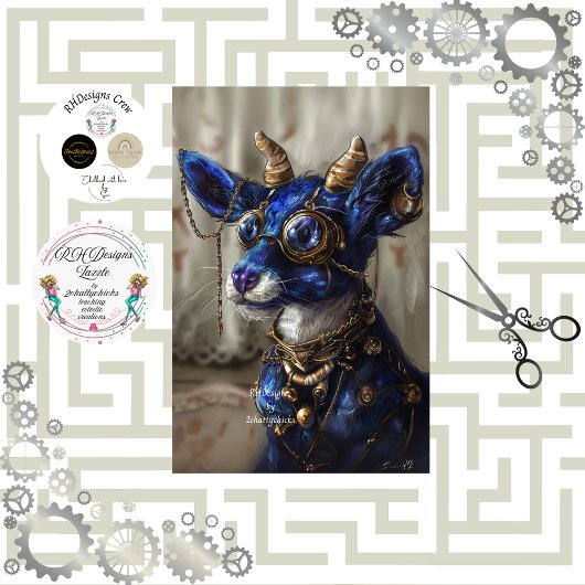 Decoupage Steampunk Blau Seidenpapier