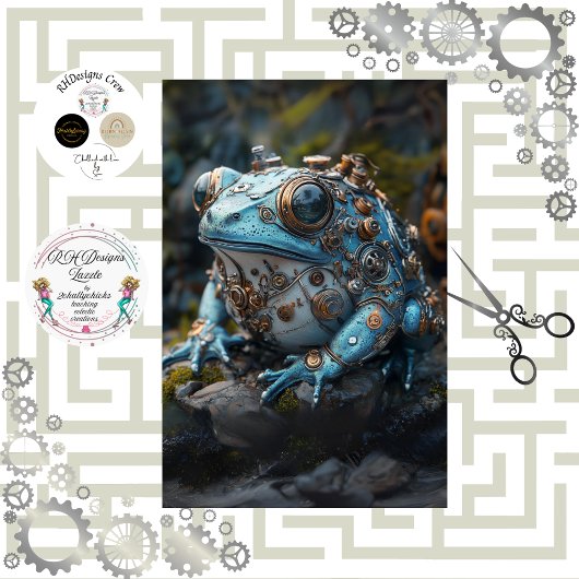 Decoupage Steampunk Blue Frog Seidenpapier
