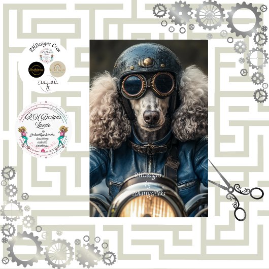Decoupage Steampunk Blue Standard Poodle Seidenpapier