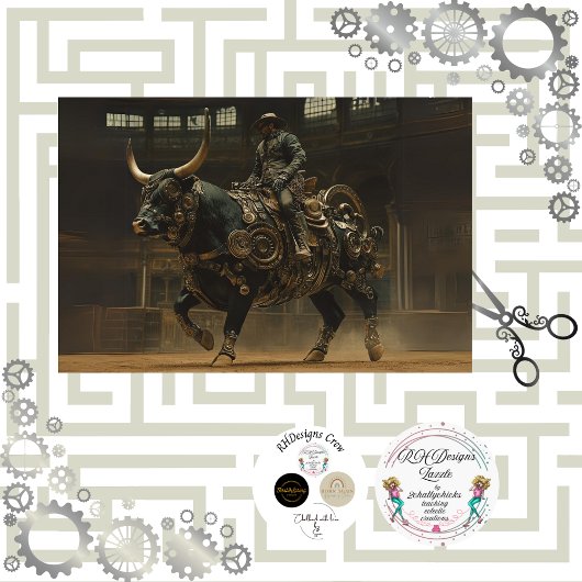 Decoupage Steampunk Bull Rodeo Rider Seidenpapier