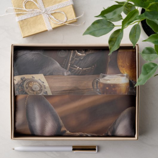 Decoupage - Steampunk-Bulldog und Bier - Seidenpapier (Geschenk)