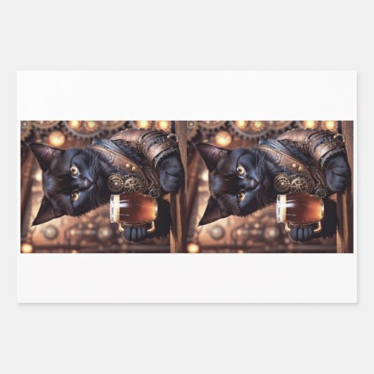 Decoupage - Steampunk cat drinking beer - Geschenkpapier Set (Vorderseite 3)