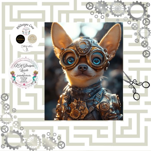 Decoupage Steampunk Chihuahua Cogsley Seidenpapier