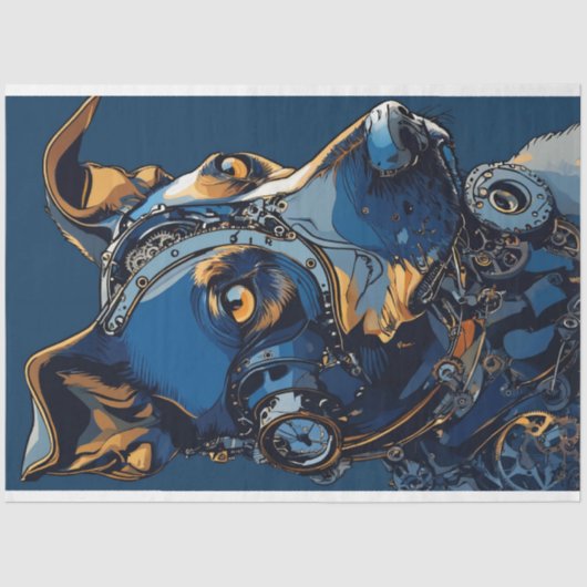 Decoupage Steampunk Cobalt Blue Dog Seidenpapier (Vorderseite)