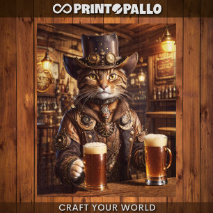 Decoupage - Steampunk Cowboy Katze -  Seidenpapier