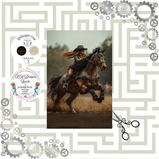 Decoupage Steampunk Cowgirl Horse Rider Seidenpapier
