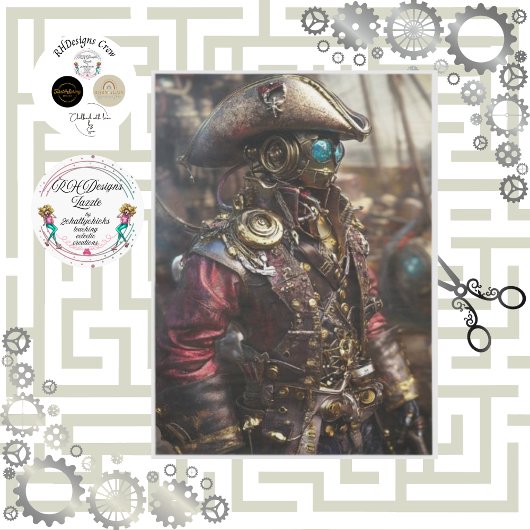 Decoupage Steampunk Cyborg Pirate Seidenpapier