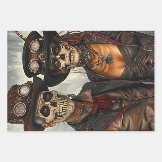 Decoupage Steampunk Dragon, Skull & Couple Geschenkpapier Set (Vorderseite 3)