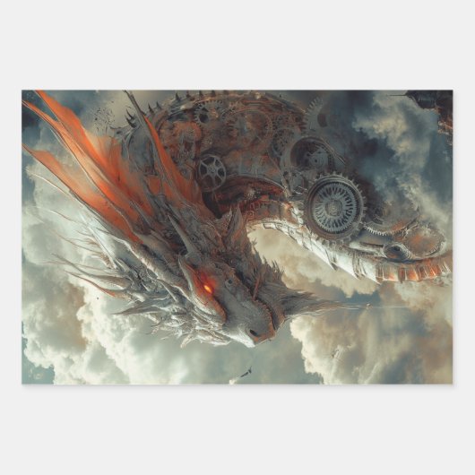 Decoupage Steampunk Dragon, Skull & Couple Geschenkpapier Set (Vorderseite)